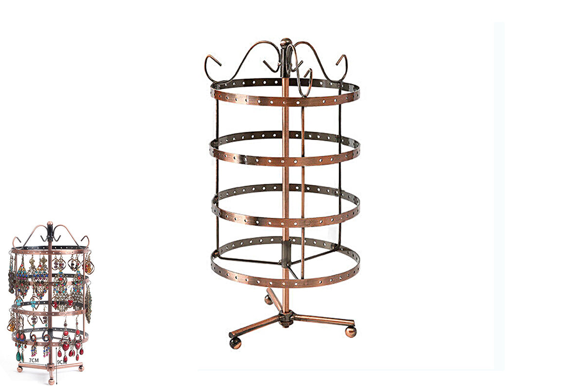 4-Tier Rotating Earring Holder 144 Holes Earring Organizer Jewelry Display Stand for Earrings-Brown