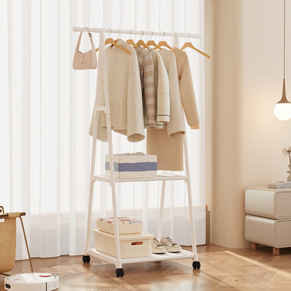 Free Standing Clothes Rack with Wheels and Shelf-White