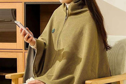 Portable Heated Shawl Wraps with Zipper 15s Fast Heating USB Heated Blanket for Women -Green