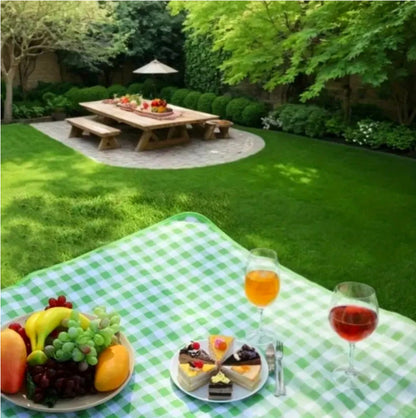Oxford Picnic Blanket Roll Up Portable Camping Mat - Green Plaid