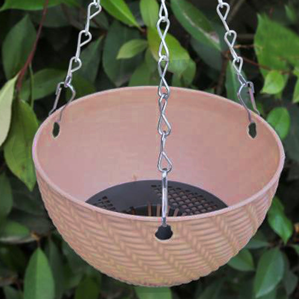 Set of 2Pcs Hanging Flower Pot Basket Garden Plant Hangers with Drainage Holes and Chain Pink