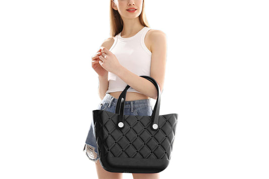 Beach Bag Rubber Tote Bag Waterproof Washable Proof Travel Bag for Women Handbag for Sports Beach Pool-Black