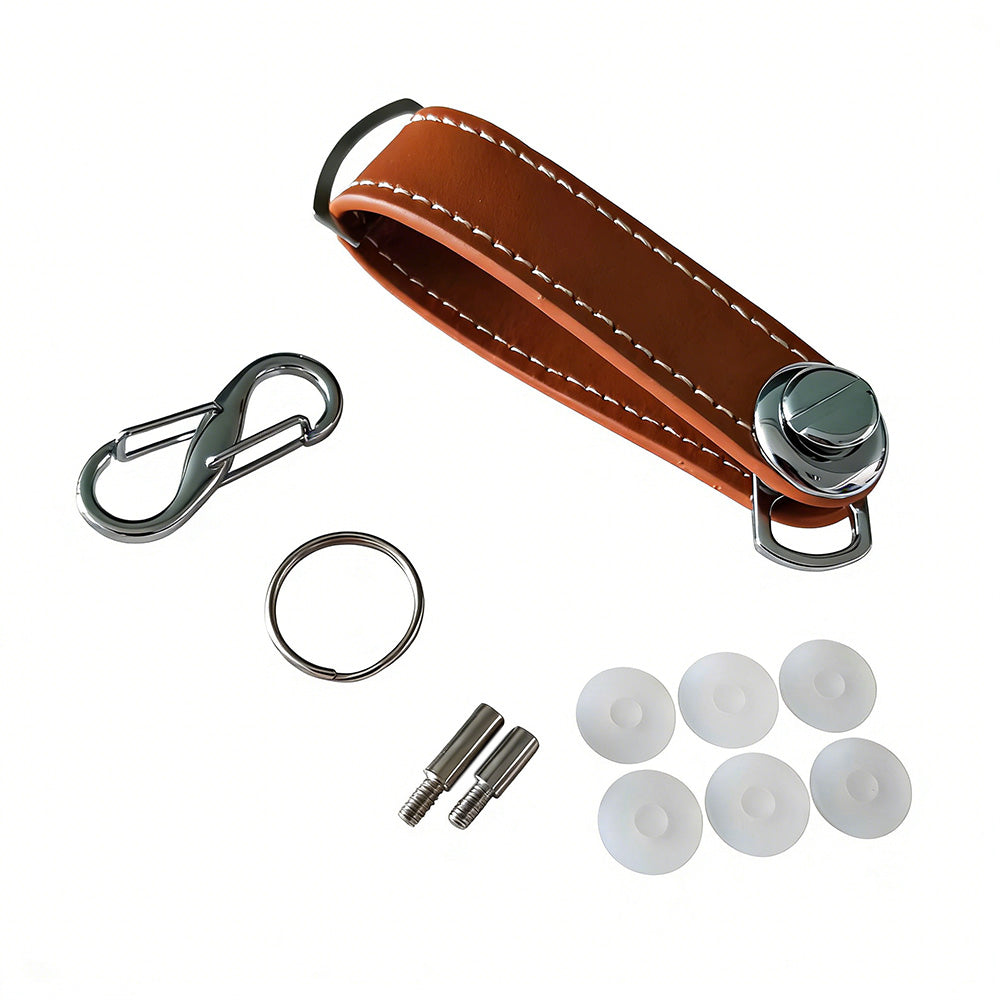 Leather Smart Key Holder Folding Key Organizer Clip Compact Keychain -Brown