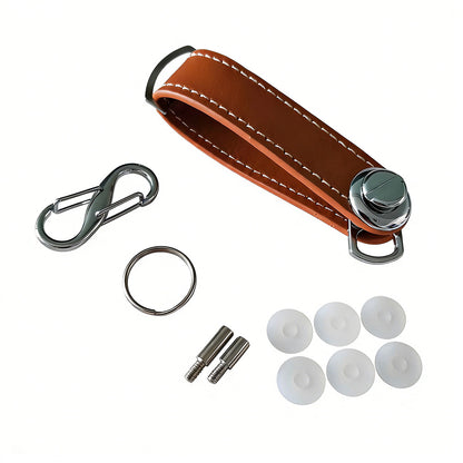 Leather Smart Key Holder Folding Key Organizer Clip Compact Keychain -Brown