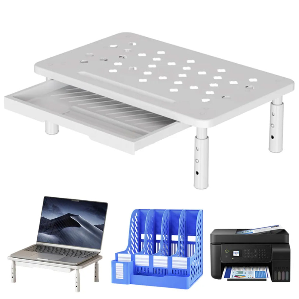 Adjustable Monitor Stand Riser with Drawer Storage Metal Desk Organizer
