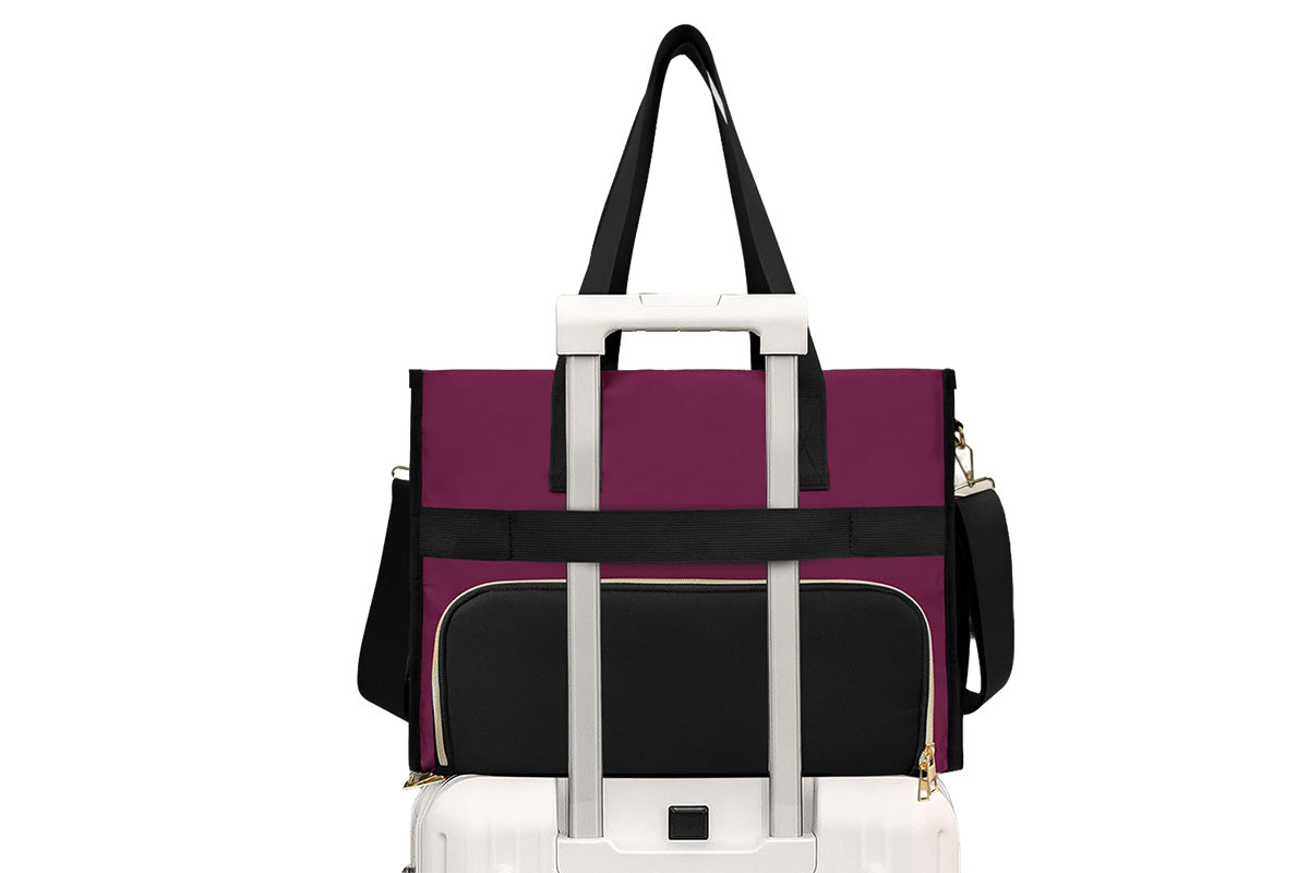 Lunch Tote Bag With Insulated Lunch Box Compartment For Travel Leisure-Wine Red