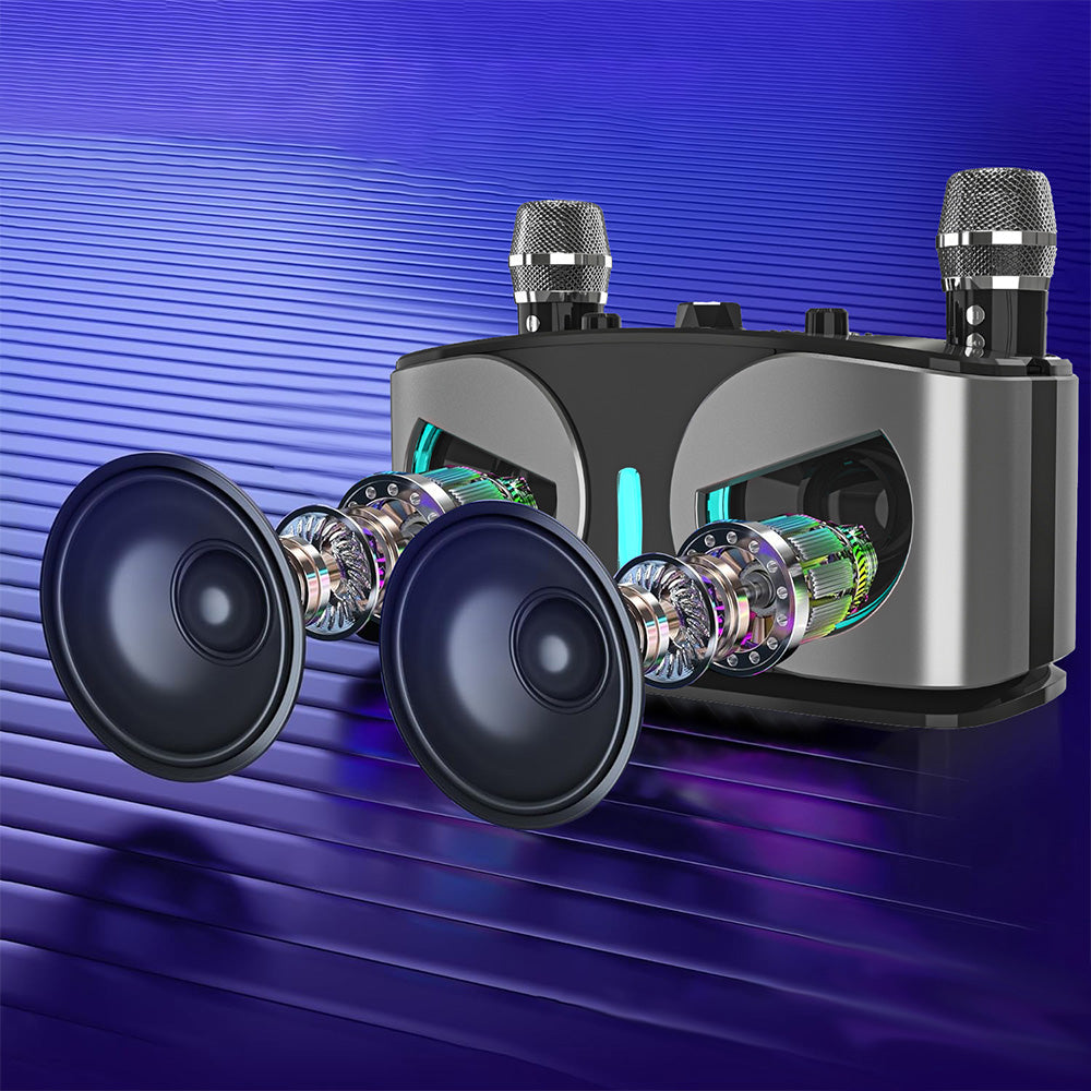 Wireless Bluetooth Karaoke Speaker with 2 Microphone Home KTV Set Grey