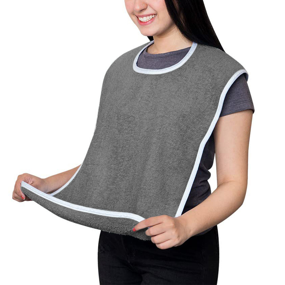 2pcs Washable Bibs for Elderly Microfiber Bib for Eating Cooking Gray