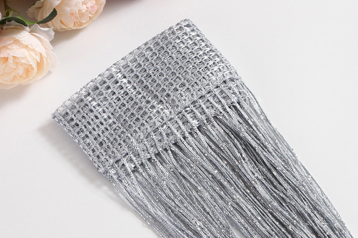 2 Pieces Shimmer Tassel String Door and Window Divider Curtain - Silver