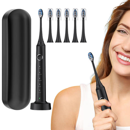 5-Mode Electric Toothbrush with Timer Travel Sonic Toothbrush with 6 Replacement Heads Black