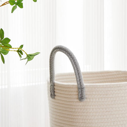 Large Woven Laundry Basket Cotton Rope Hamper for Laundry Toys & Blankets-Grey