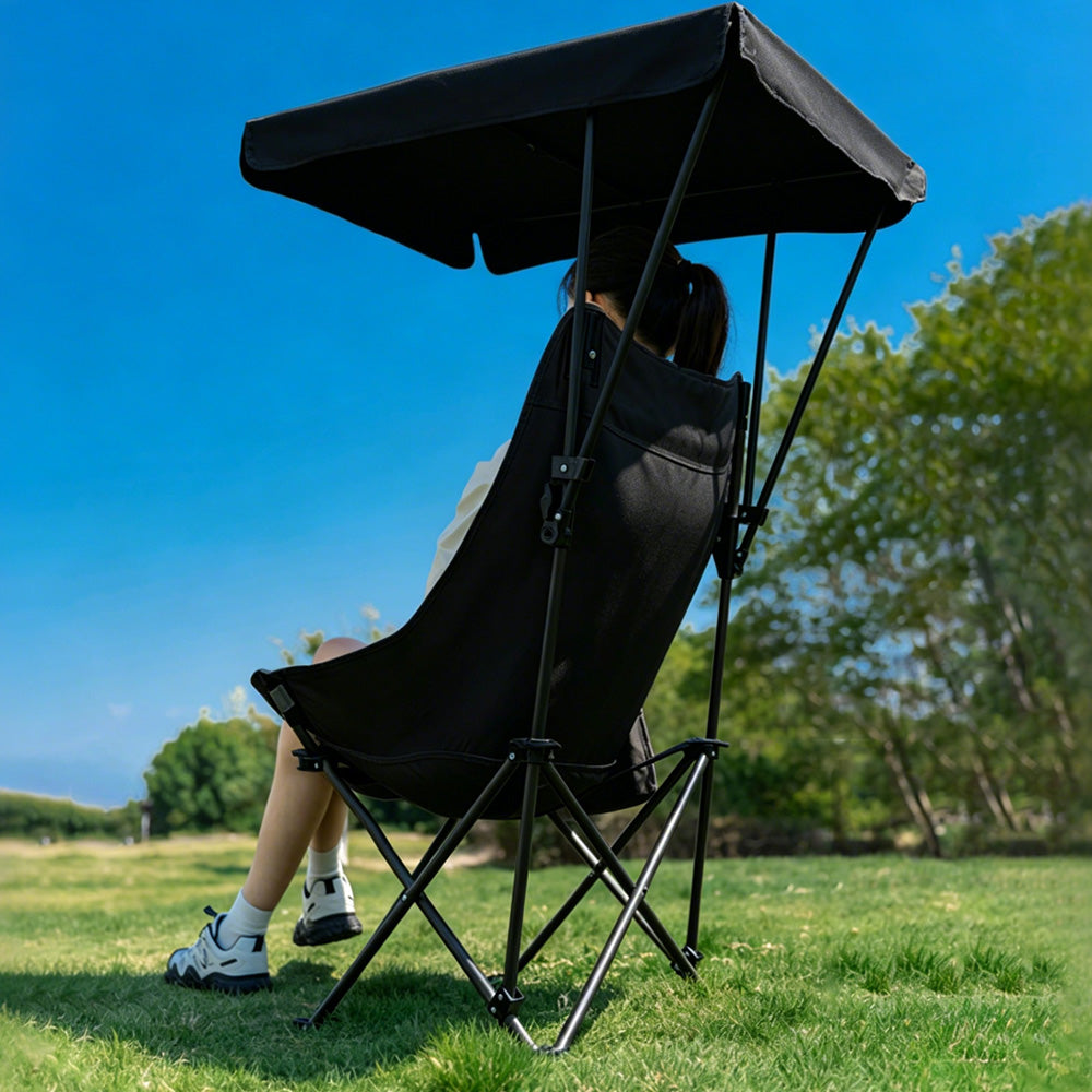 Camping Chair with Canopy Folding Outdoor Chair -Black