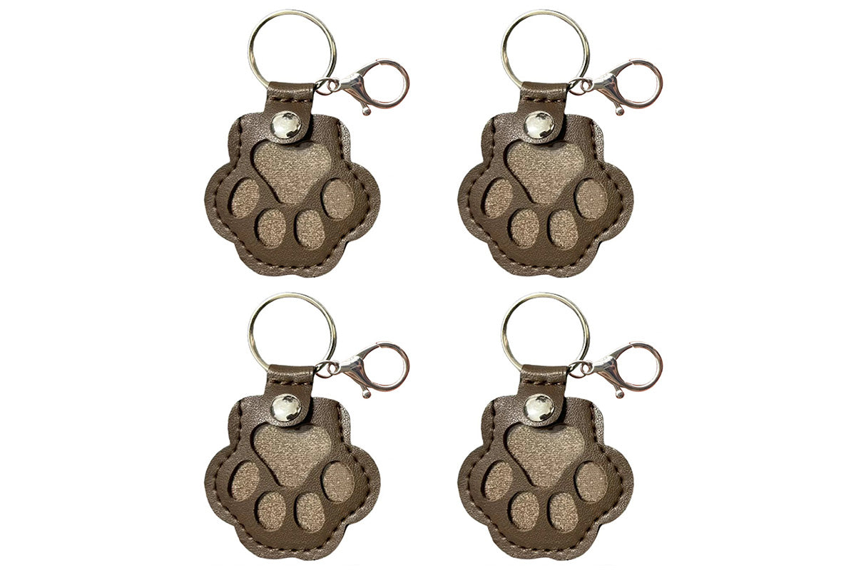 4Pcs Pet Paw Shaped Key Chain Pet Fur Key Chain Pet Memorial Gift Key Ring-Brown