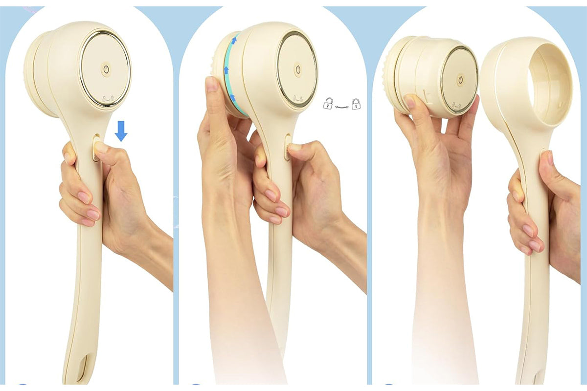 5 in 1 Electric Body Back Scrubber Dual Handle Bath Brush for Shower Exfoliating-Beige