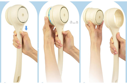 5 in 1 Electric Body Back Scrubber Dual Handle Bath Brush for Shower Exfoliating-Beige