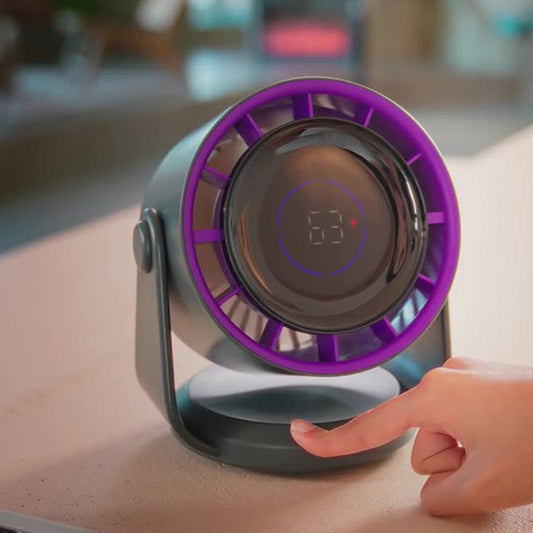 Quiet Table Fans Wall-Mounted Digital Display Rechargeable Fan for Home Office Kitchen Travel Camping Purple