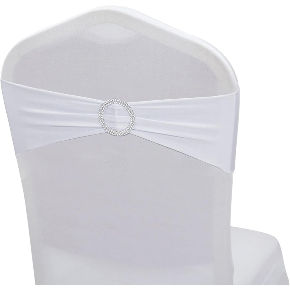 Elastic Chair Sashes Bows with Buckle Spandex Chair Bands - White