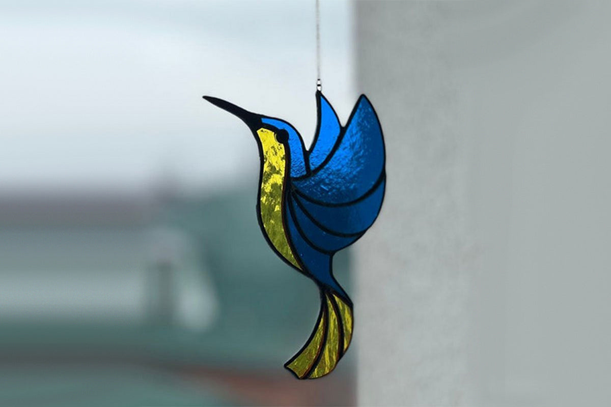 Glass Hummingbird Ornament Suncatcher Tree Spring Hanging Bird Art Window Hanging Decor-Blue