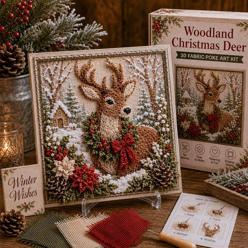 Framed Christmas Yarn Poke Fabric DIY Decoration Kit for Adults - Deer