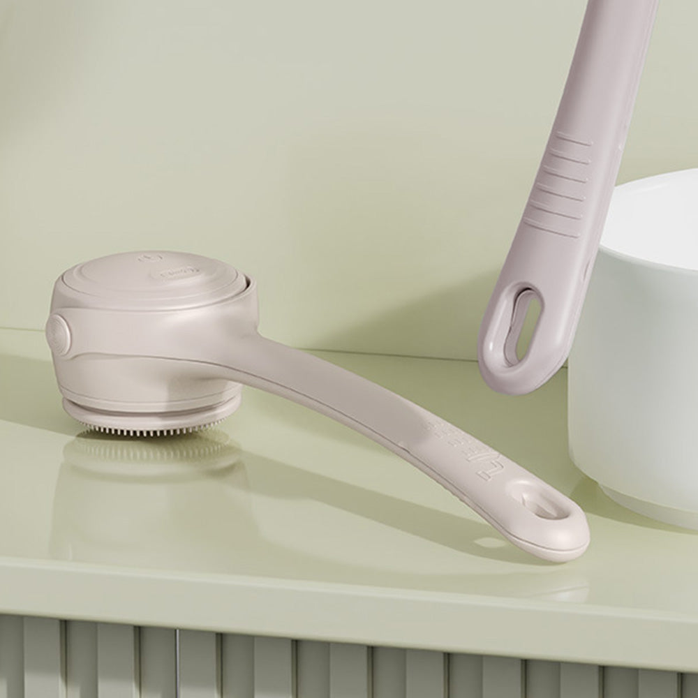 Electric Body Back Scrubber for Shower Dual Handle Bath Brush for Exfoliating Massage Apricot