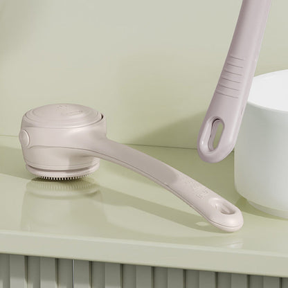 Electric Body Back Scrubber for Shower Dual Handle Bath Brush for Exfoliating Massage Apricot