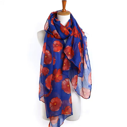 Vintage Floral Polyester Scarf Shawl for Travel and Sun Coverage - Blue