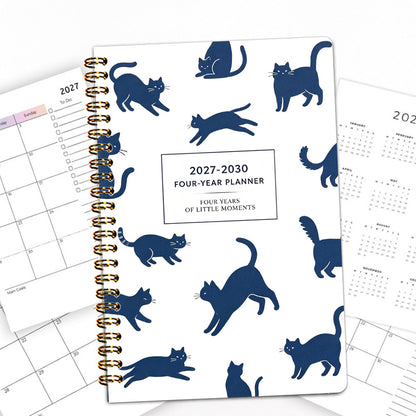 2027 to 2030 Four Year A5 Spiral Monthly Goal Planner Notebook - Cat