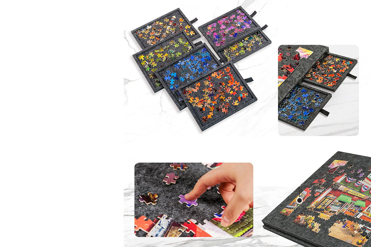 Foldable Felt Puzzle Board with 6 Drawers for 1000 Pieces Dark Grey