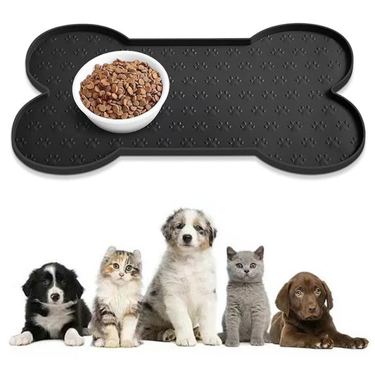 Dog Food Mats for Floors Waterproof Silicone Dog Bowl Mat with Raised Edge Black