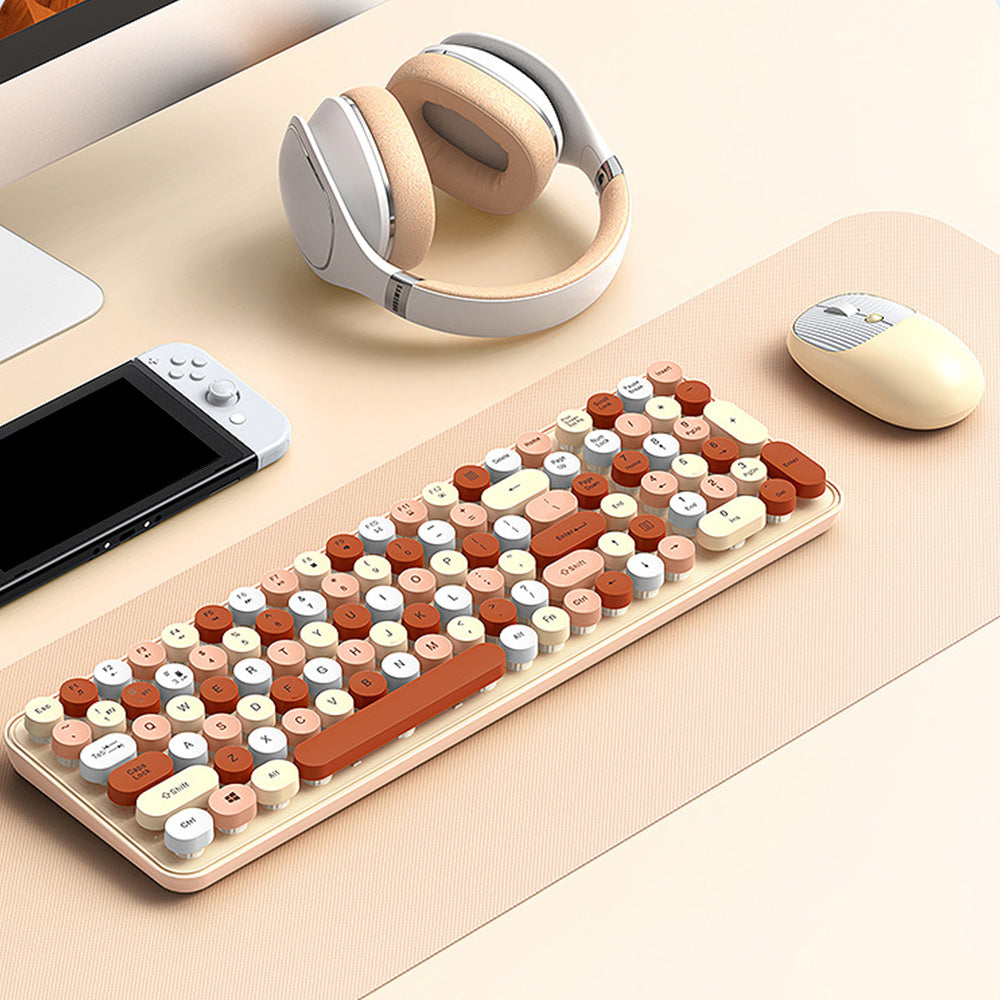 2.4GHz Wireless Keyboard And Mouse Combo With Round Key Caps-Brown