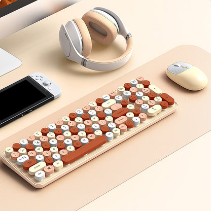 2.4GHz Wireless Keyboard And Mouse Combo With Round Key Caps-Brown