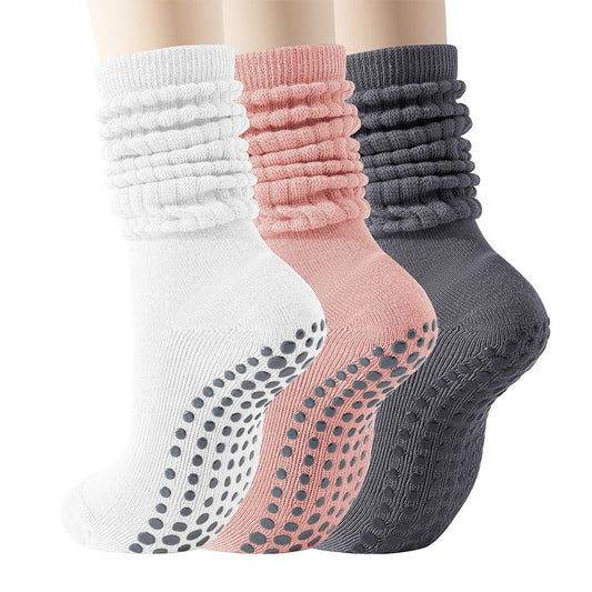 3 Pairs of Non-Slip Grips Yoga Socks Anti-Skid Knee-High Socks for Pilates Barre Dance Style 3