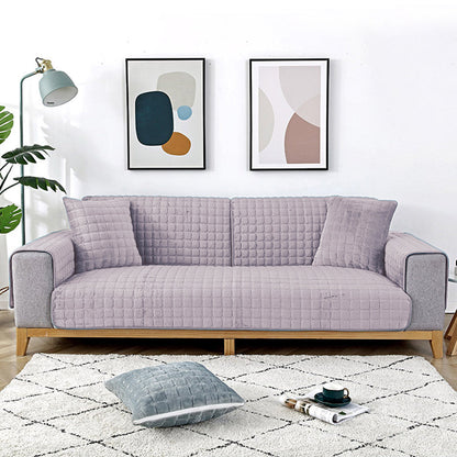 Universal Flannel Sofa Cushion Slipcover Non-Slip Thickened Sofa Cushion Towel Light Gray