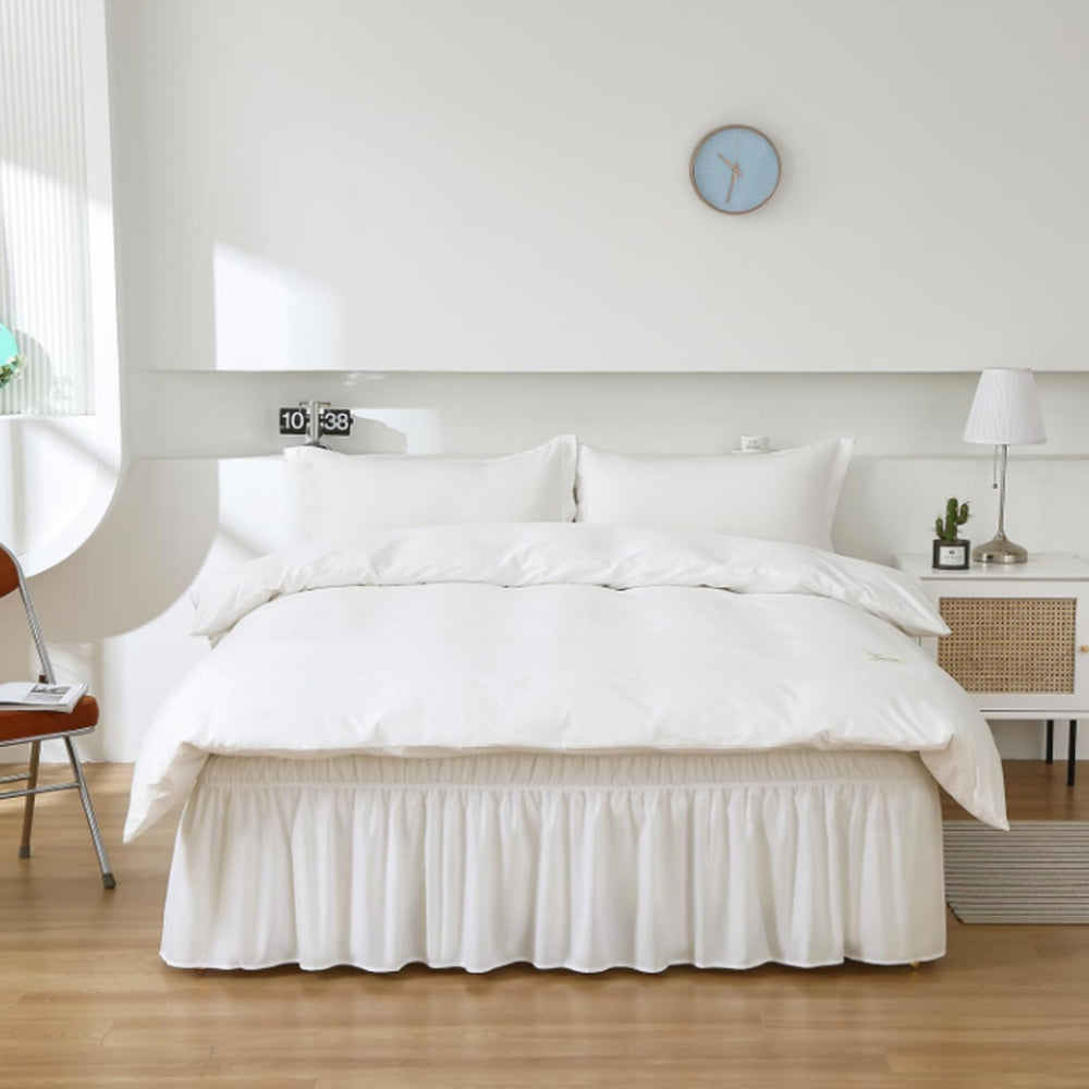 Wrap Around Bed Skirts Dust Ruffles Bed Skirt with Adjustable Elastic Belt White