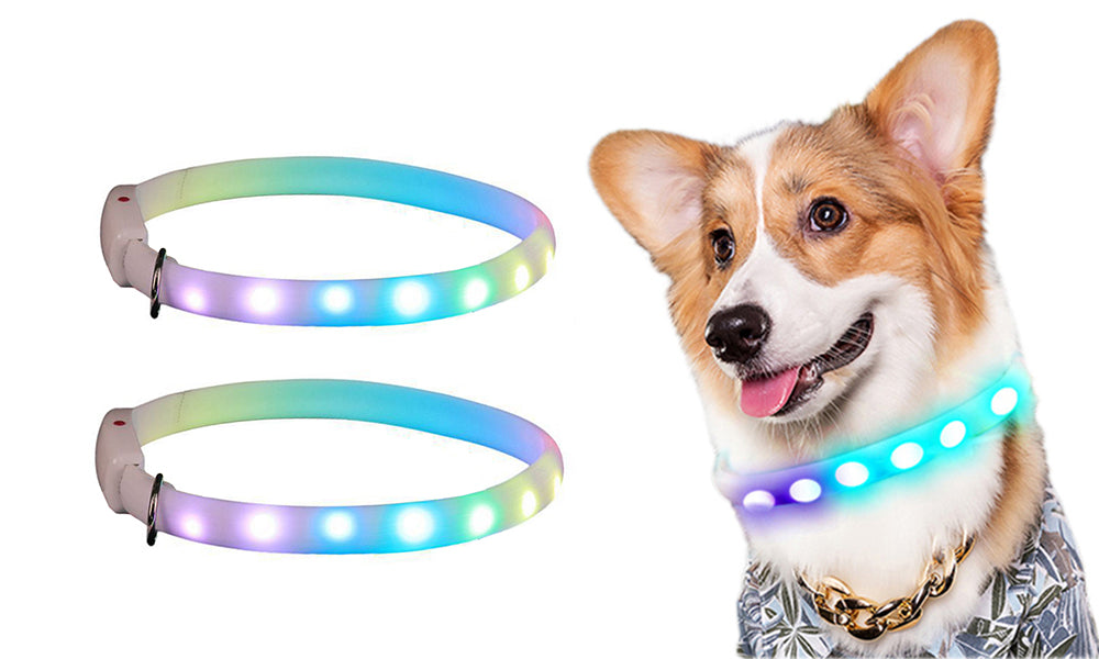 2Pcs USB Rechargeable Waterproof Cuttable Led Dog Necklace Lighted Collar For Night Walking