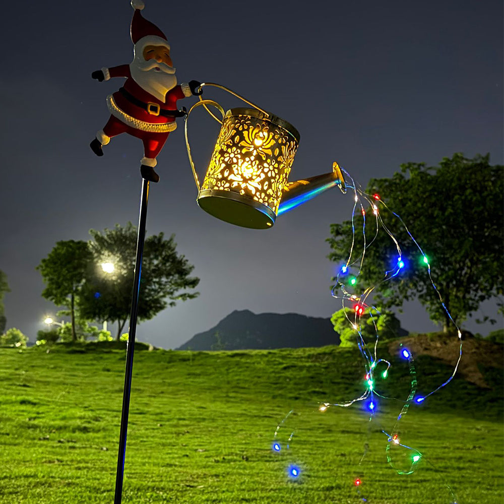Santa Solar Garden Stake Light Christmas Watering Can Lamp Yard Decor
