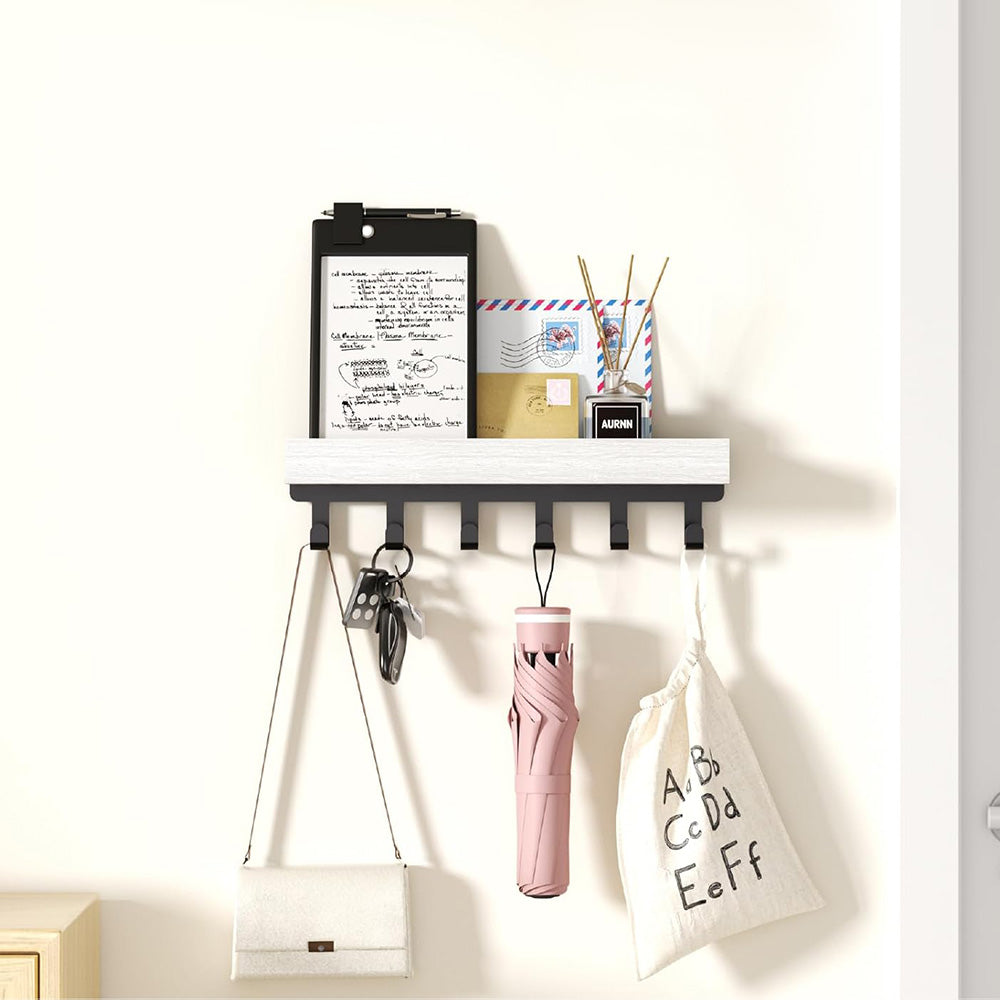 Wall Key Holder with Shelf Wooden Key Rack for Entryway Home-White