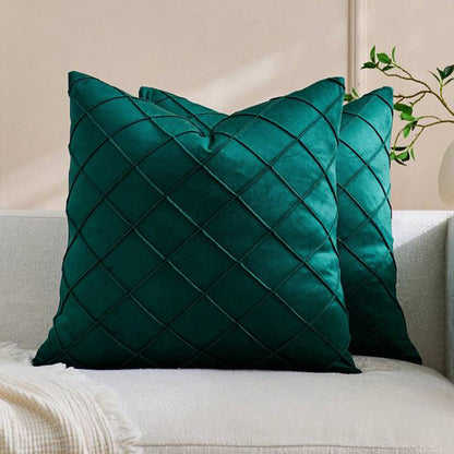 Velvet Rhombus Pleated Cushion Cover for Sofa Bedroom and Window Seat - Green