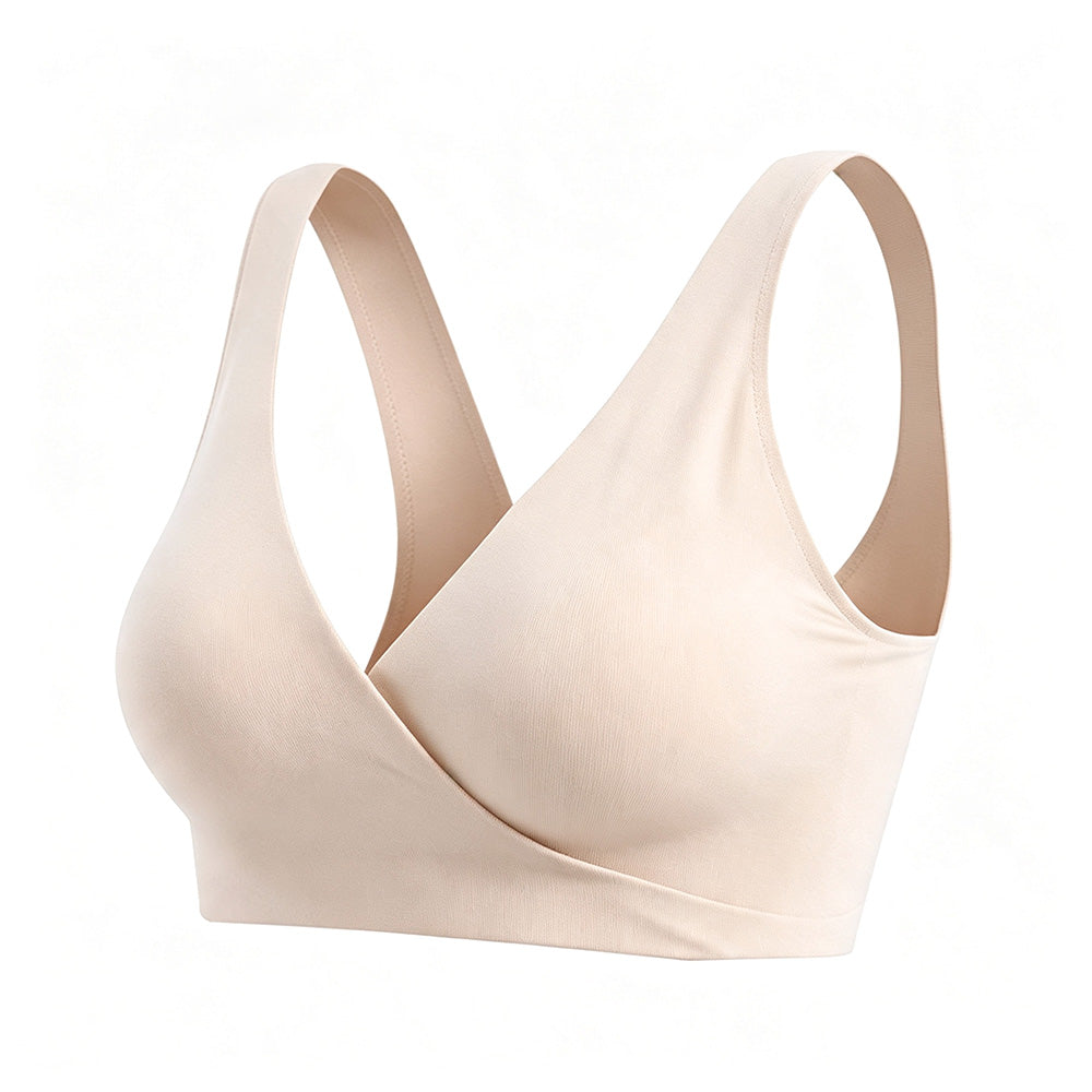 Wireless Cross Front Lounge Bra with Removable Pads - Nude