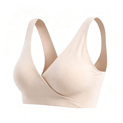 Wireless Cross Front Lounge Bra with Removable Pads - Nude