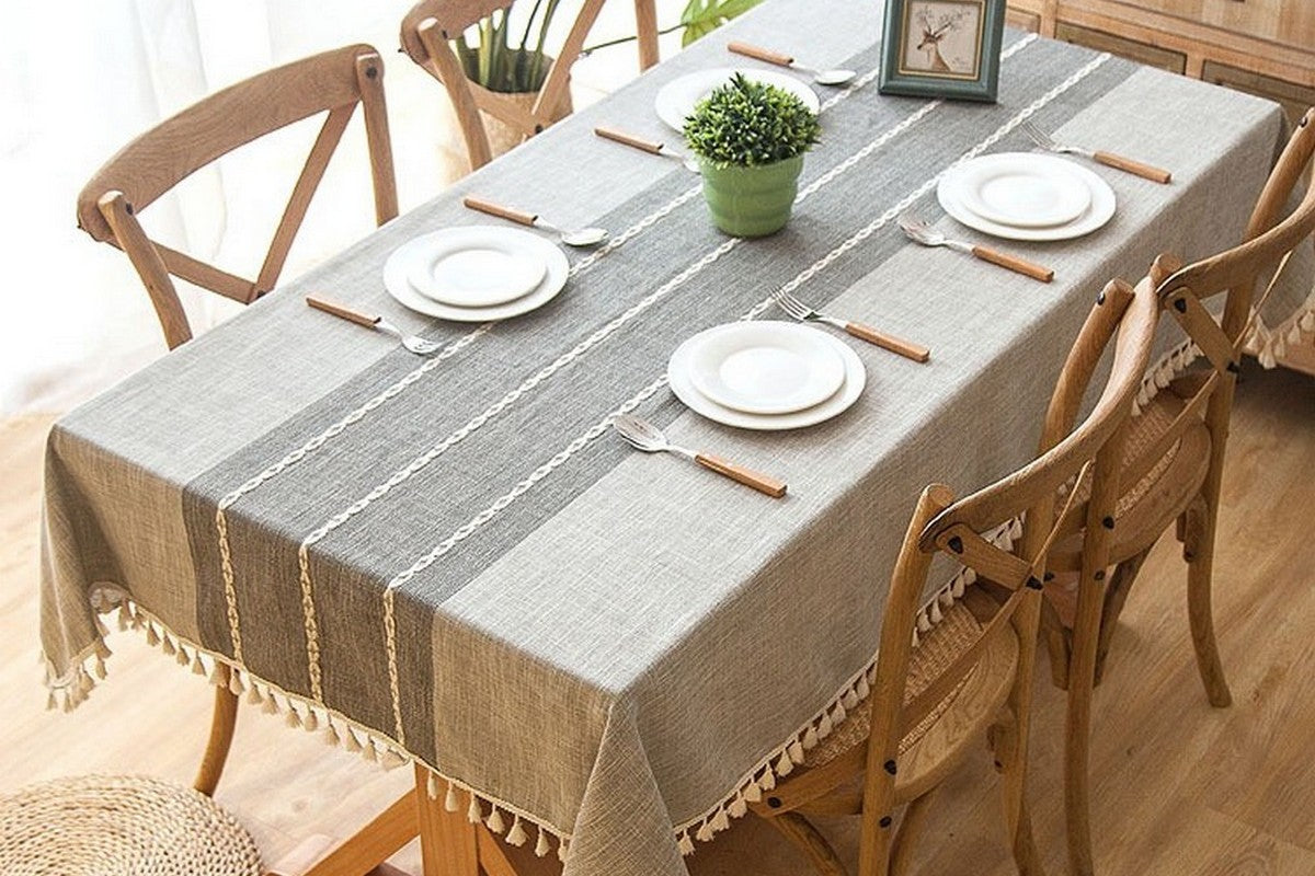 Square Linen Fabric Table Cloth-Washable With Dust-Proof Wrinkle Resistant Table Cover-Gray