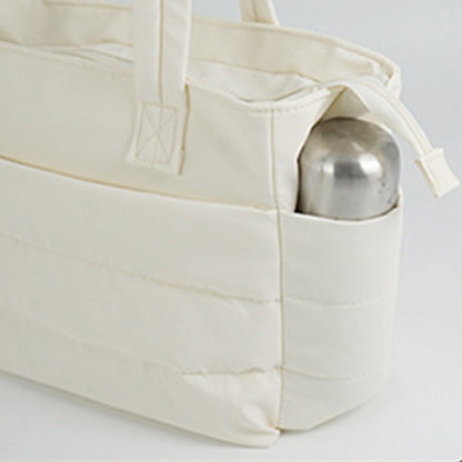 Puffer Tote Bag Quilted Puffy Handbag Lightweight Satchel Bag Beige