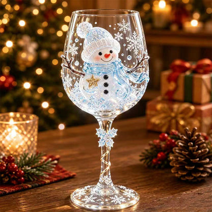 Christmas 3D Art Glass Goblet Holiday Decor Wine Cup - Snowman