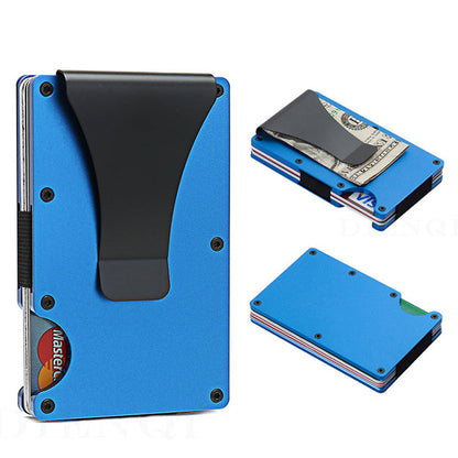 RFID Blocking Wallet Travel ID Card Holder with Metal Clip Blue