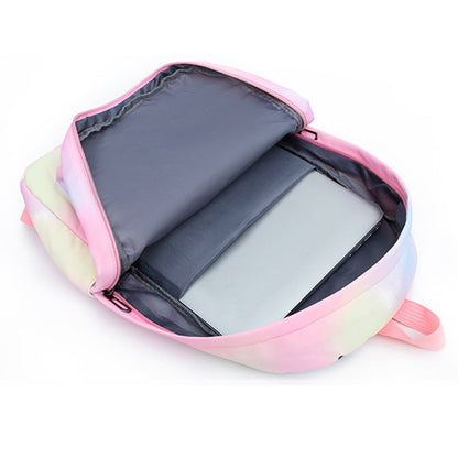 3PCS Girls Gradient Color Backpack School Backpack Lunch Bag Pencil Case-Mixed