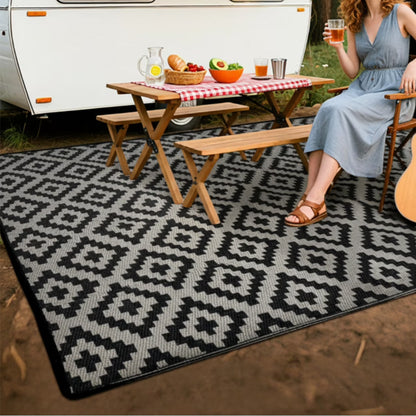 Camping Mat Outdoor Woven Mat Waterproof Reversible Picnic Rug for Beach Tent-Grey