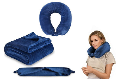 2 in 1 Travel Blanket and Pillow Flannel Blanket with Neck Pillow Case for Airplane Camping-Grey