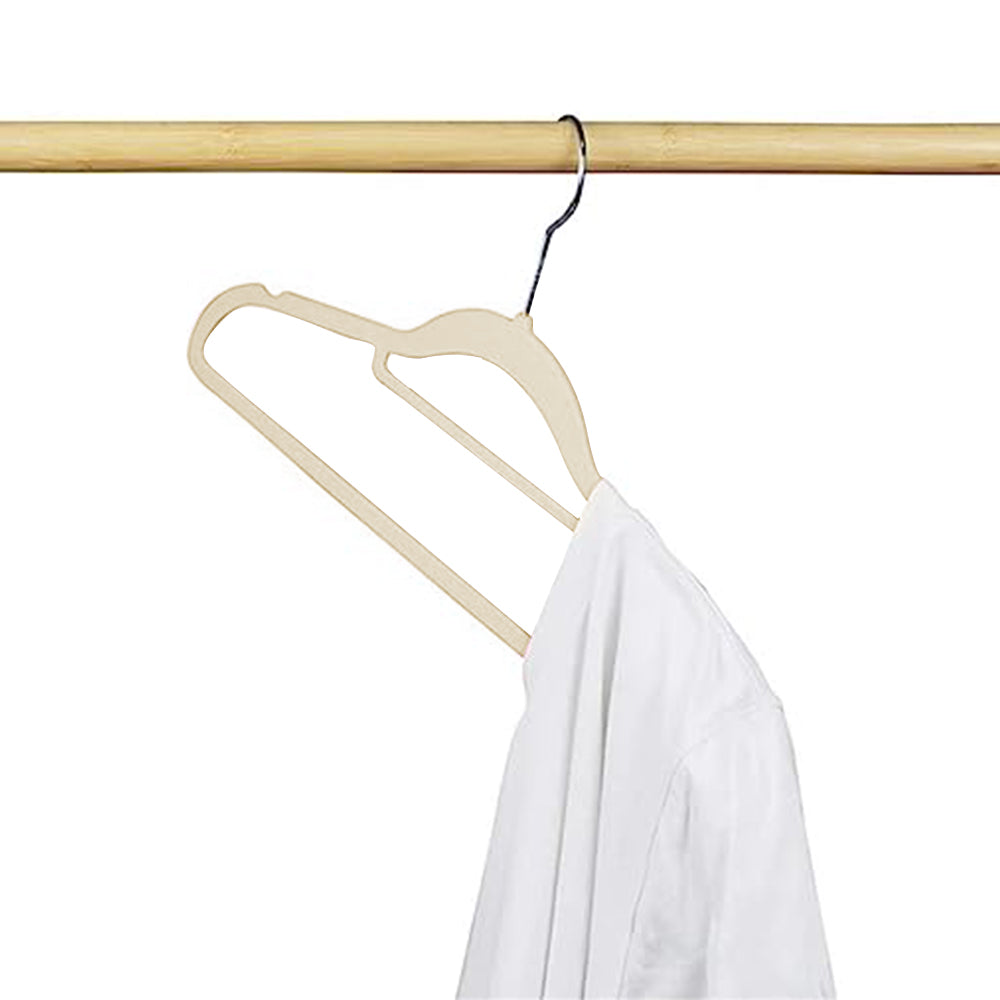 10Pcs Flocked Clothes Hanger Anti-Slip Hanger with 360 Degrees Swivel Hook for Suits Dresses Shirts Beige