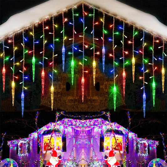 Christmas Icicle Lights Window Curtain Drooping Light String with 8 Modes - Mixed Color