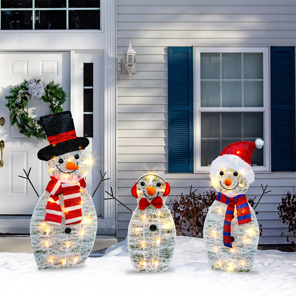 3 Piece Set Snowman Light Stake 2D Christmas Scene Decor